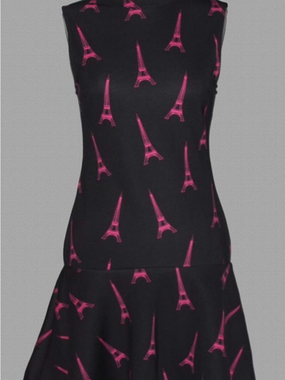 H&M Black Fit-and-Flare Dress with Pink Eiffel Tower Print